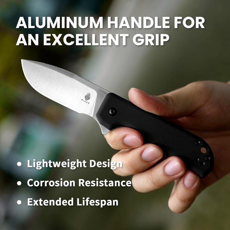 KIZER Nice Guy Pocket Folding Knife, 2.84" Nitro V Blade, Lightweight Sharp Camping and Hiking Knife, Tough Aluminium Handle, Liner Lock Flipper Knives V3011A2 - Image 4